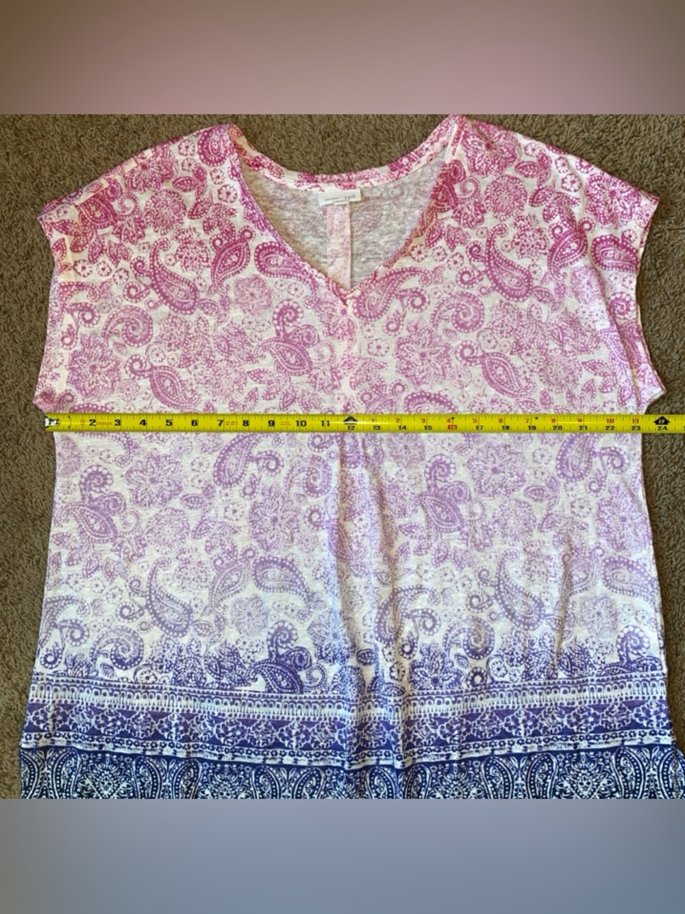 J Jill Love Linen Tunic Size 1X Purple Pink Ombre 100% Linen Beach Coastal Boho - Picture 6 of 8